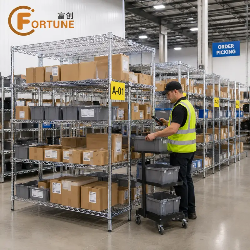 Warehouse Chrome Wire Shelving for Storage & Order Picking