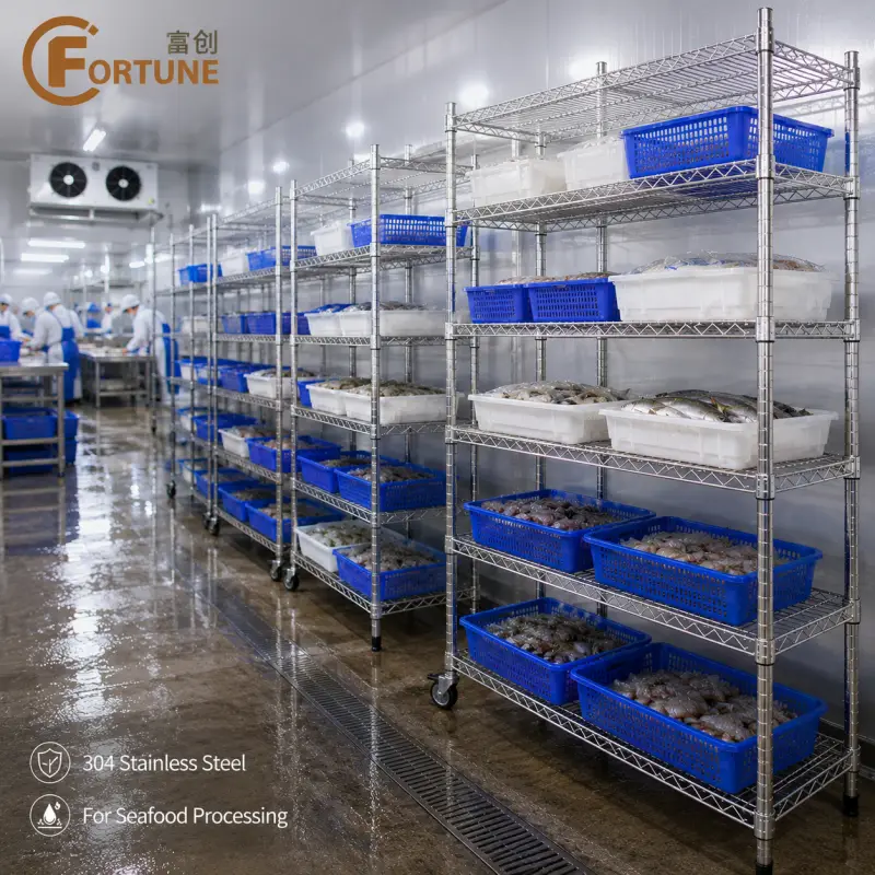 Stainless Steel Wire Shelving for Seafood Processing & Wet Environments